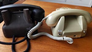 Rear the telephones revealing 1/4 inch audio jacks.